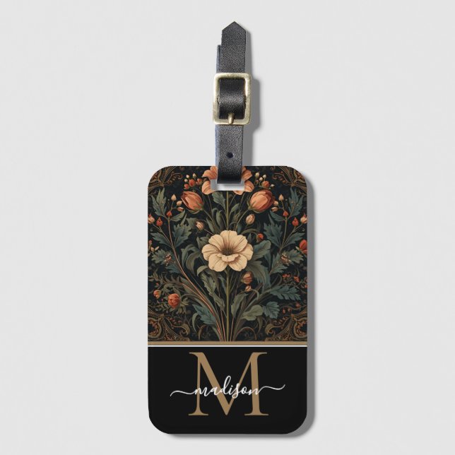 William Morris Art Nouveau monogram blommig   Bagagebricka (Framsida vertikal)