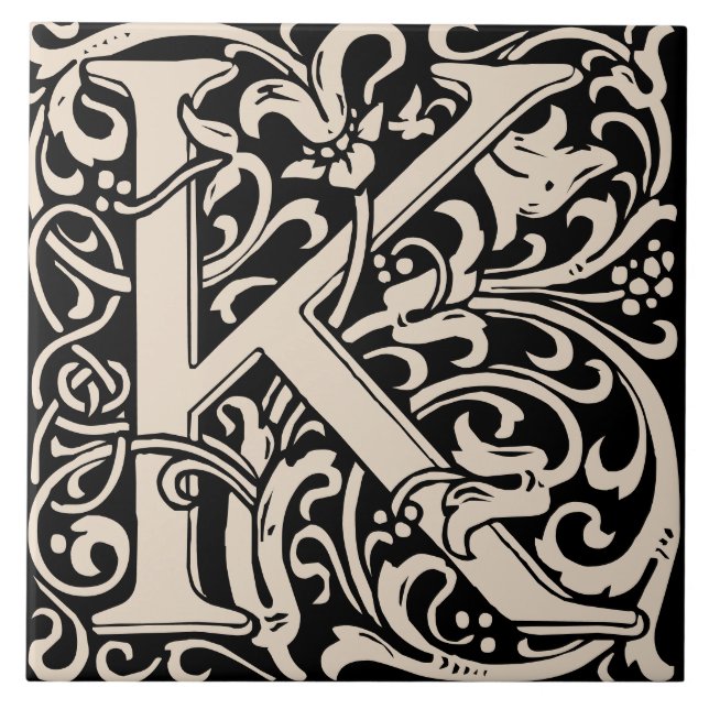 William Morris Art Nouveau Monogram Bokstav K Kakelplatta (Framsidan)
