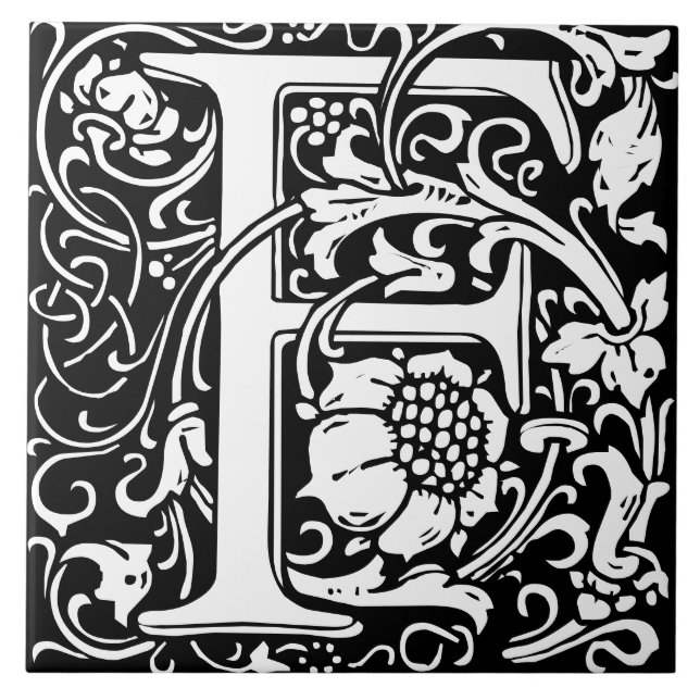 William Morris Art nouveau Monogrammed Brev F Kakelplatta (Framsidan)