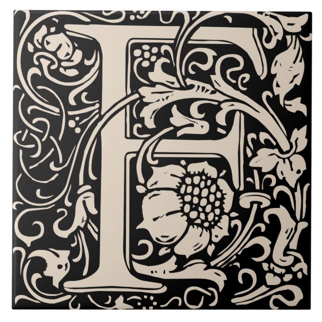 William Morris Art nouveau Monogrammed Brev F Kakelplatta (Framsidan)