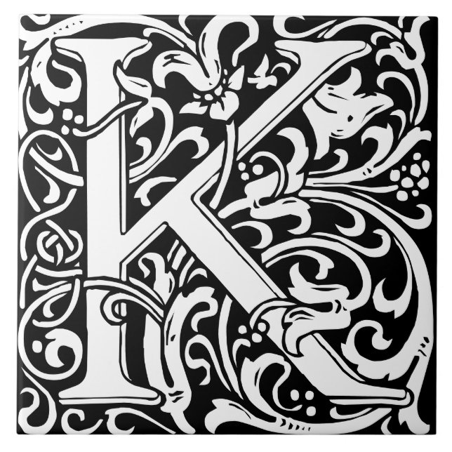 William Morris Art nouveau Monogrammed Brev K Kakelplatta (Framsidan)
