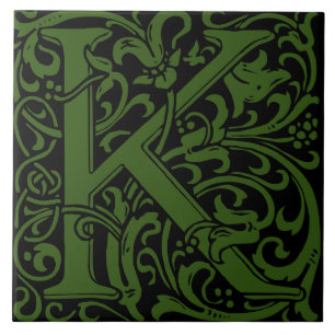 William Morris Art nouveau Monogrammed Brev K Kakelplatta