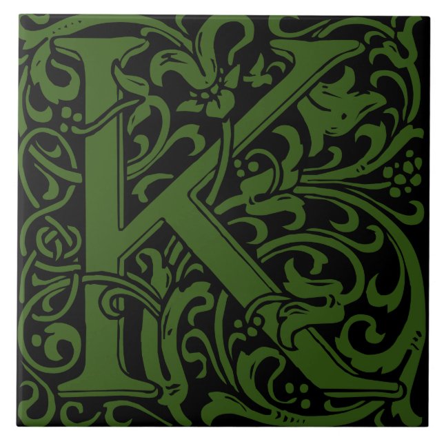 William Morris Art nouveau Monogrammed Brev K Kakelplatta (Framsidan)