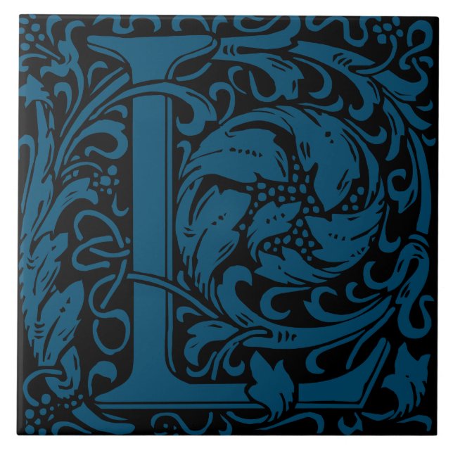 William Morris Art nouveau Monogrammed Brev L Kakelplatta (Framsidan)
