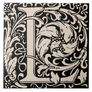 William Morris Art nouveau Monogrammed Brev L Kakelplatta