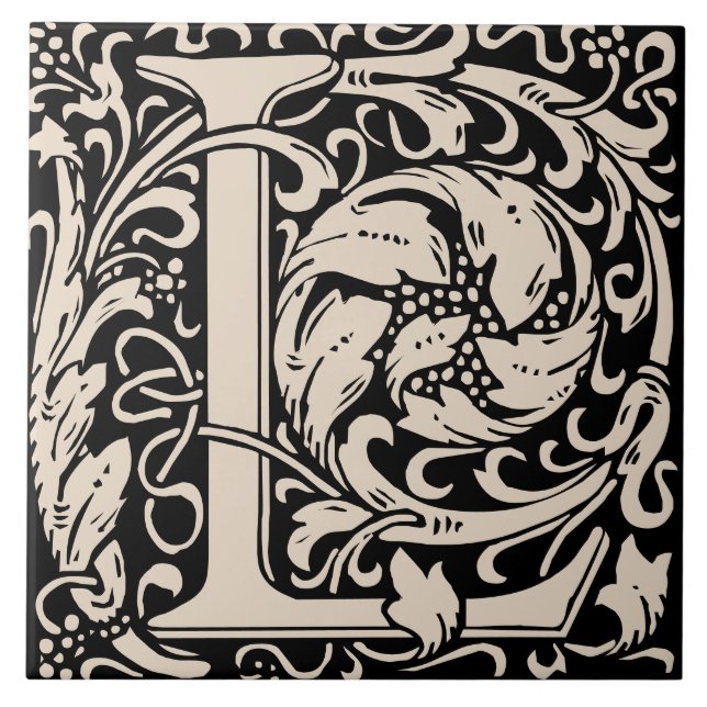 William Morris Art nouveau Monogrammed Brev L Kakelplatta (Framsidan)