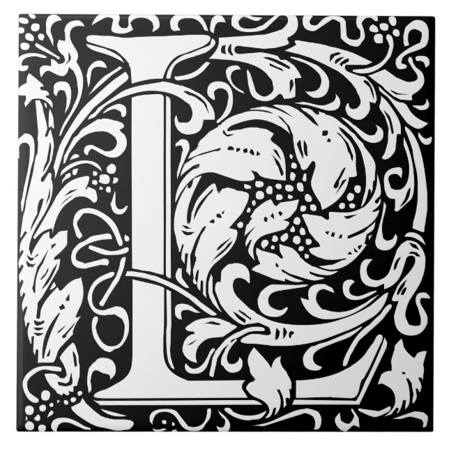 William Morris Art nouveau Monogrammed Brev L Kakelplatta (Framsidan)