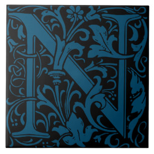 William Morris Art nouveau Monogrammed Brev N Kakelplatta