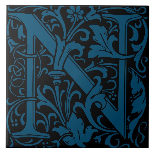 William Morris Art nouveau Monogrammed Brev N Kakelplatta (Framsidan)