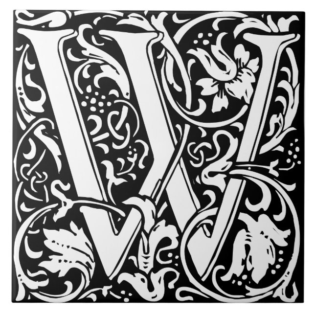 William Morris Art nouveau Monogrammed Brev W Kakelplatta (Framsidan)