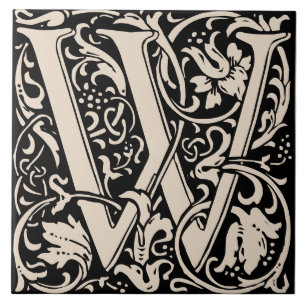 William Morris Art nouveau Monogrammed Brev W Kakelplatta