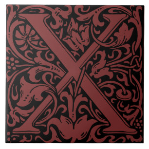William Morris Art nouveau Monogrammed Brev X Kakelplatta