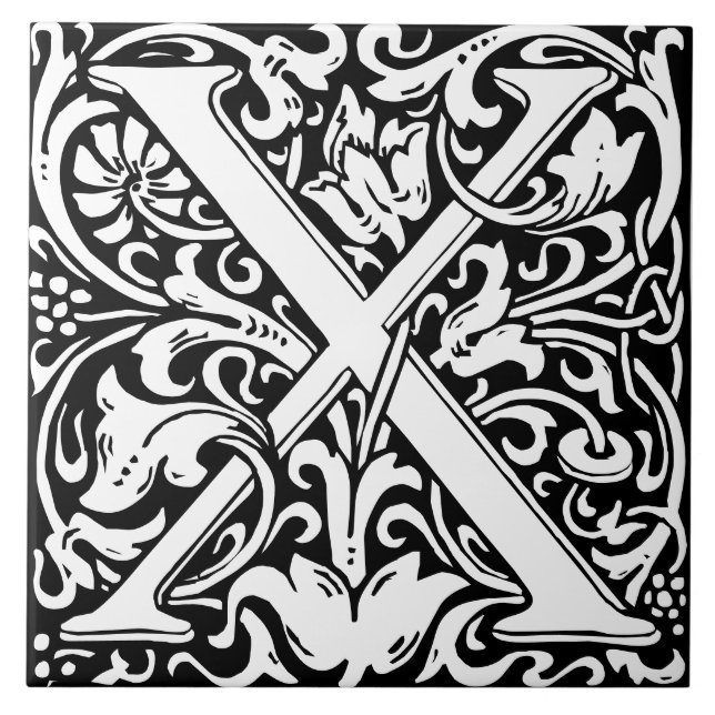 William Morris Art nouveau Monogrammed Brev X Kakelplatta (Framsidan)