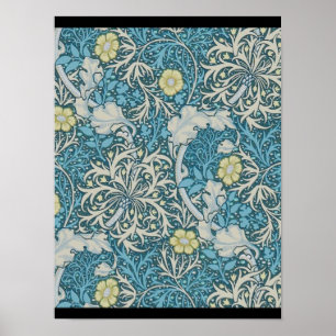 William Morris, art nouveau mönster, sjögräs, blå, Poster