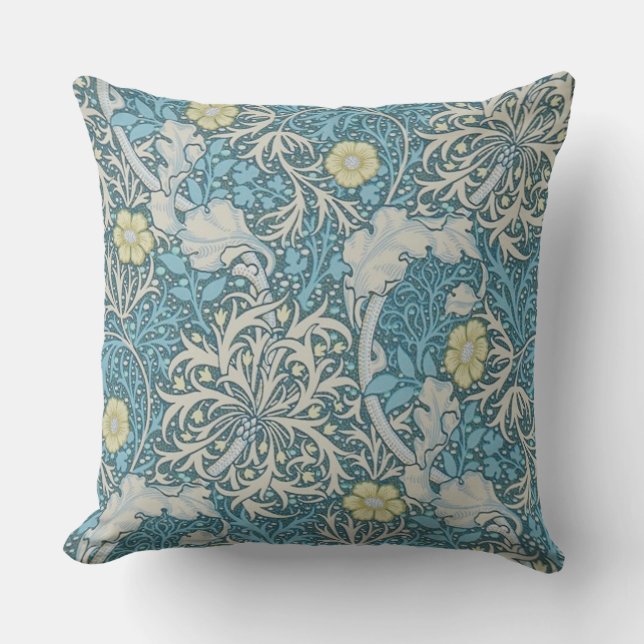 William Morris,art nouveau mönster, sjögräs, blått Kudde (Framsida)