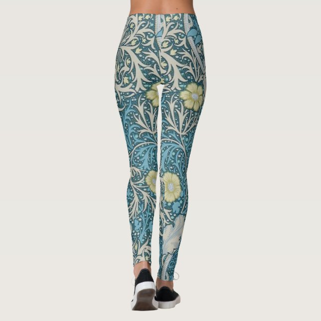 William Morris,art nouveau mönster, sjögräs, blått Leggings (Baksida)