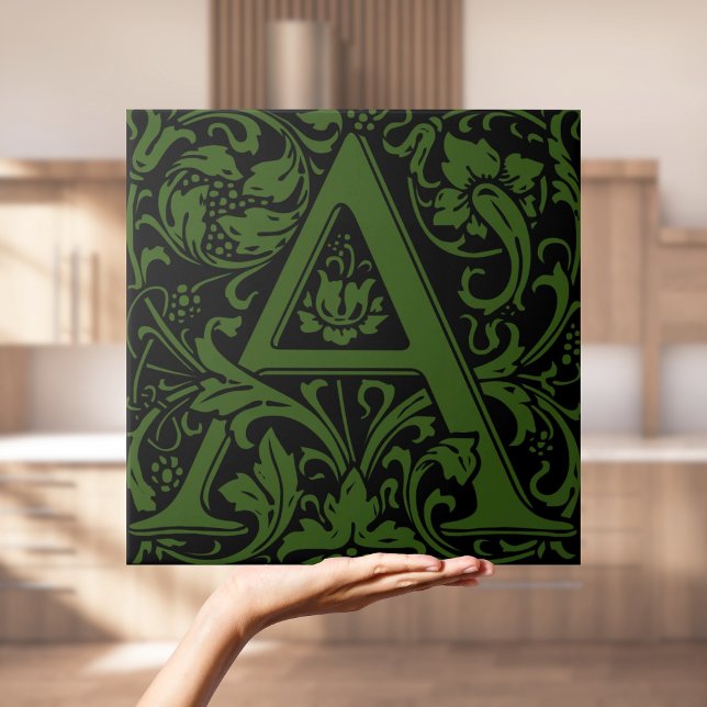 William Morris Arts and Crafts Monogram Bokstav A Kakelplatta (William Morris Arts and Crafts Monogram Letter A Tile
)