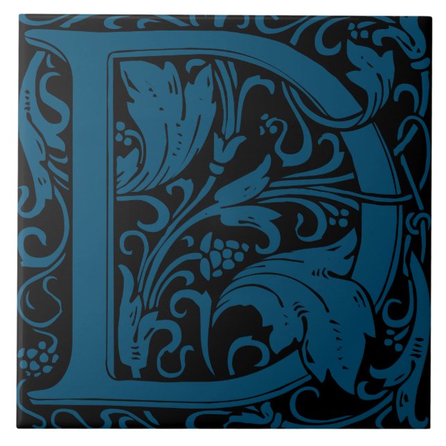William Morris Arts and Crafts Monogram Bokstav D Kakelplatta (Framsidan)