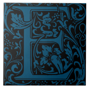 William Morris Arts and Crafts Monogram Bokstav E Kakelplatta