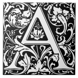 William Morris Arts och Crafts Monogram Brev A Kakelplatta