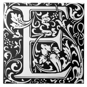 William Morris Arts och Crafts Monogram Brev E Kakelplatta