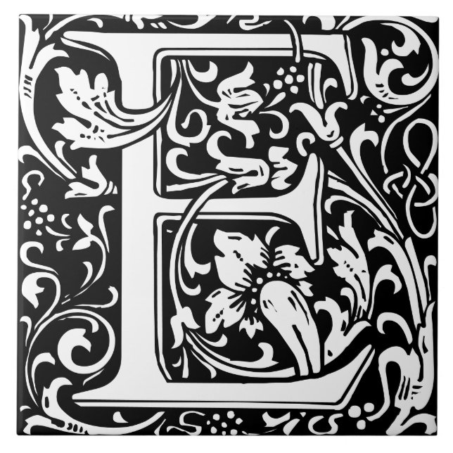 William Morris Arts och Crafts Monogram Brev E Kakelplatta (Framsidan)