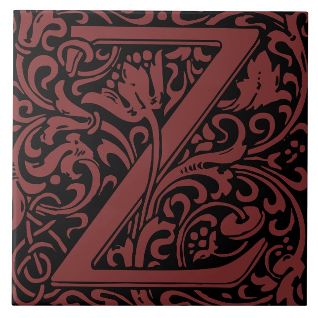 William Morris Arts och Crafts Monogram Brev Z Kakelplatta (Framsidan)