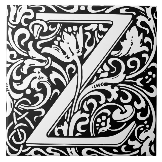 William Morris Arts och Crafts Monogram Brev Z Kakelplatta (Framsidan)