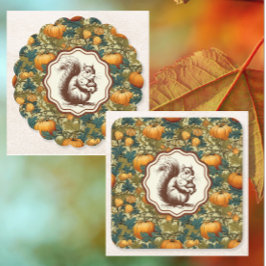 William Morris Autumn Pumpkin med Squirrel Retro Underlägg Papper Kvadrat