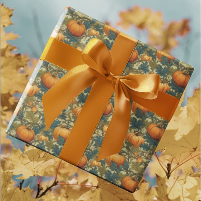 William Morris Autumn Pumpkin Patch Presentpapper (William Morris Pumpkin gift wrap supplies come in hand for autumn birthdays and hostess gifts!)