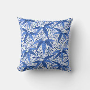 William Morris Bamboo Print, Cobalt Blue & White Kudde
