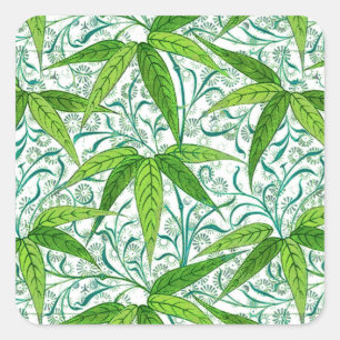 William Morris Bamboo Print, Grönt and White Fyrkantigt Klistermärke