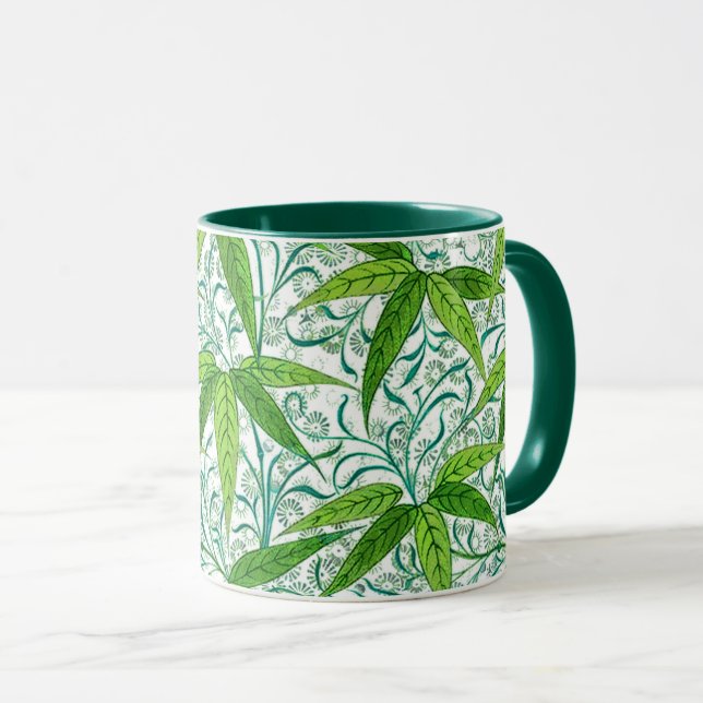William Morris Bamboo Print, Grönt and White Mugg (Framsida höger)