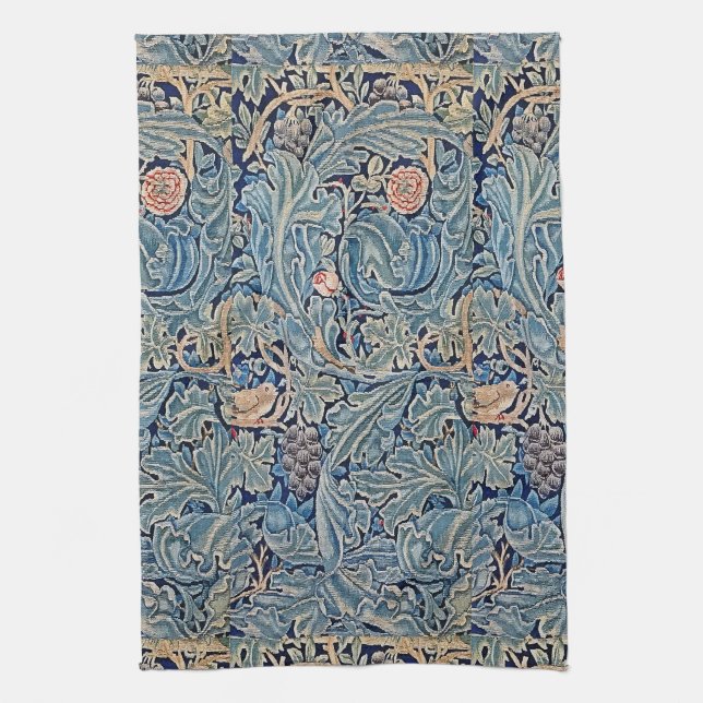 William Morris Bevackra Blommönster Blue Rosa Kökshandduk (Vertikal)
