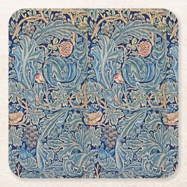 William Morris Bevackra Blommönster Blue Rosa Underlägg Papper Kvadrat (Framsidan)