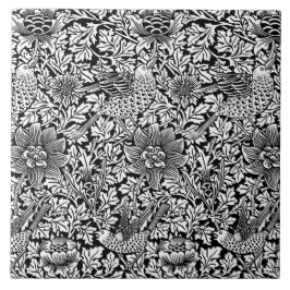 William Morris 'Bird and Anemone' i Black & White Kakelplatta
