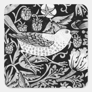 William Morris Bird & Flower Tile, Black and White Fyrkantigt Klistermärke