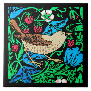 William Morris Bird & Flower Tile, Blue and Black Kakelplatta