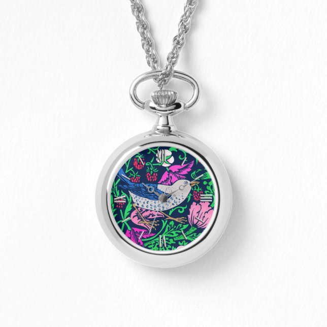 William Morris Bird & Flower Tile, Navy & Fuchsia Armbandsur (Framsida)