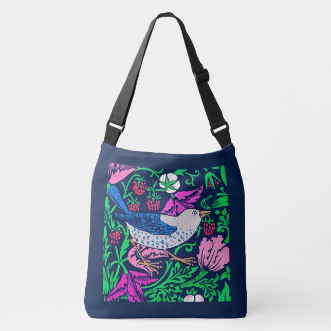 William Morris Bird & Flower Tile, Navy & Fuchsia Axelväska (Framsida)