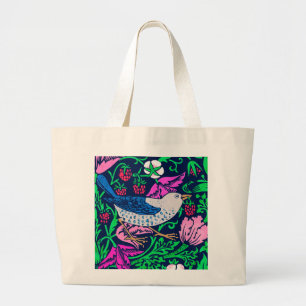 William Morris Bird & Flower Tile, Navy & Fuchsia Jumbo Tygkasse