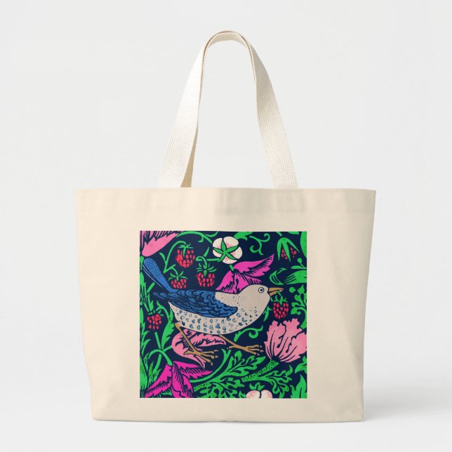 William Morris Bird & Flower Tile, Navy & Fuchsia Jumbo Tygkasse (Framsidan)