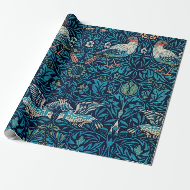 William Morris Birds Art nouveau Blommönster Presentpapper (Utrullad)