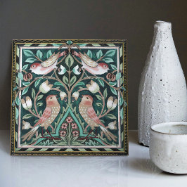 William Morris Birds och Tulips Grönt Art nouveau Kakelplatta