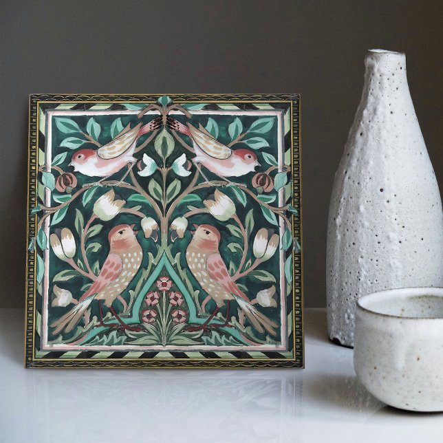 William Morris Birds och Tulips Grönt Art nouveau Kakelplatta (Skapare uppladdad)