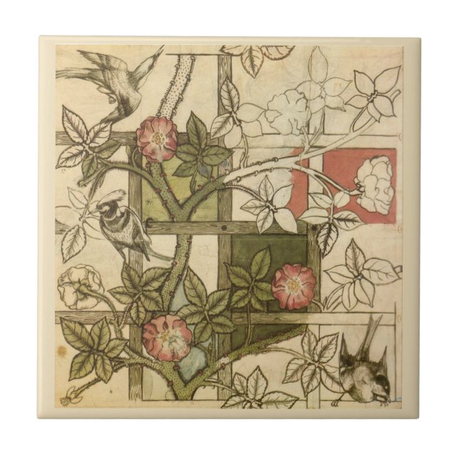 William * Morris Birds Trellis Vines Olive Beige Kakelplatta (Framsidan)