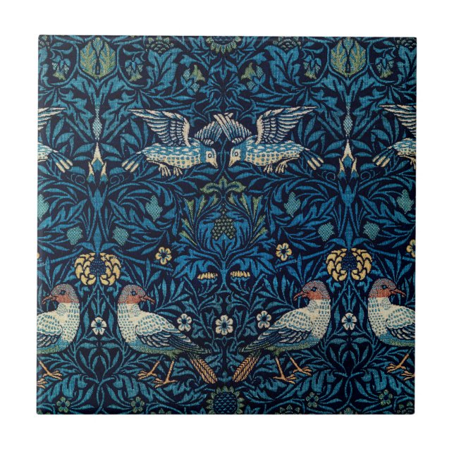 William Morris Blå Fåglar Blommig Gobeläng Klassik Kakelplatta (Framsidan)