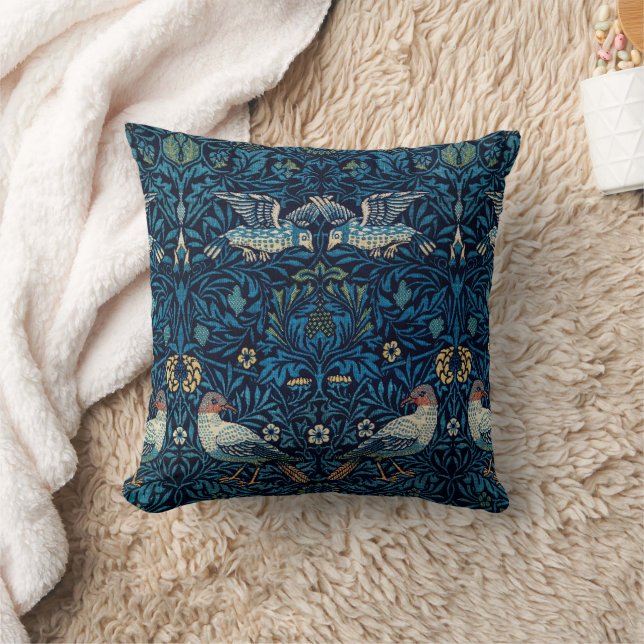 William Morris Blå Fåglar Blommig Gobeläng Klassik Kudde (Filt)