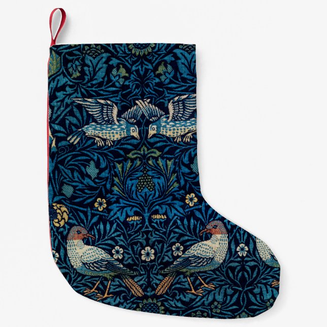 William Morris Blå Fåglar Blommig Gobeläng Klassik Liten Julstrumpa (Framsidan)
