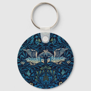 William Morris Blå Fåglar Blommig Gobeläng Klassik Nyckelring